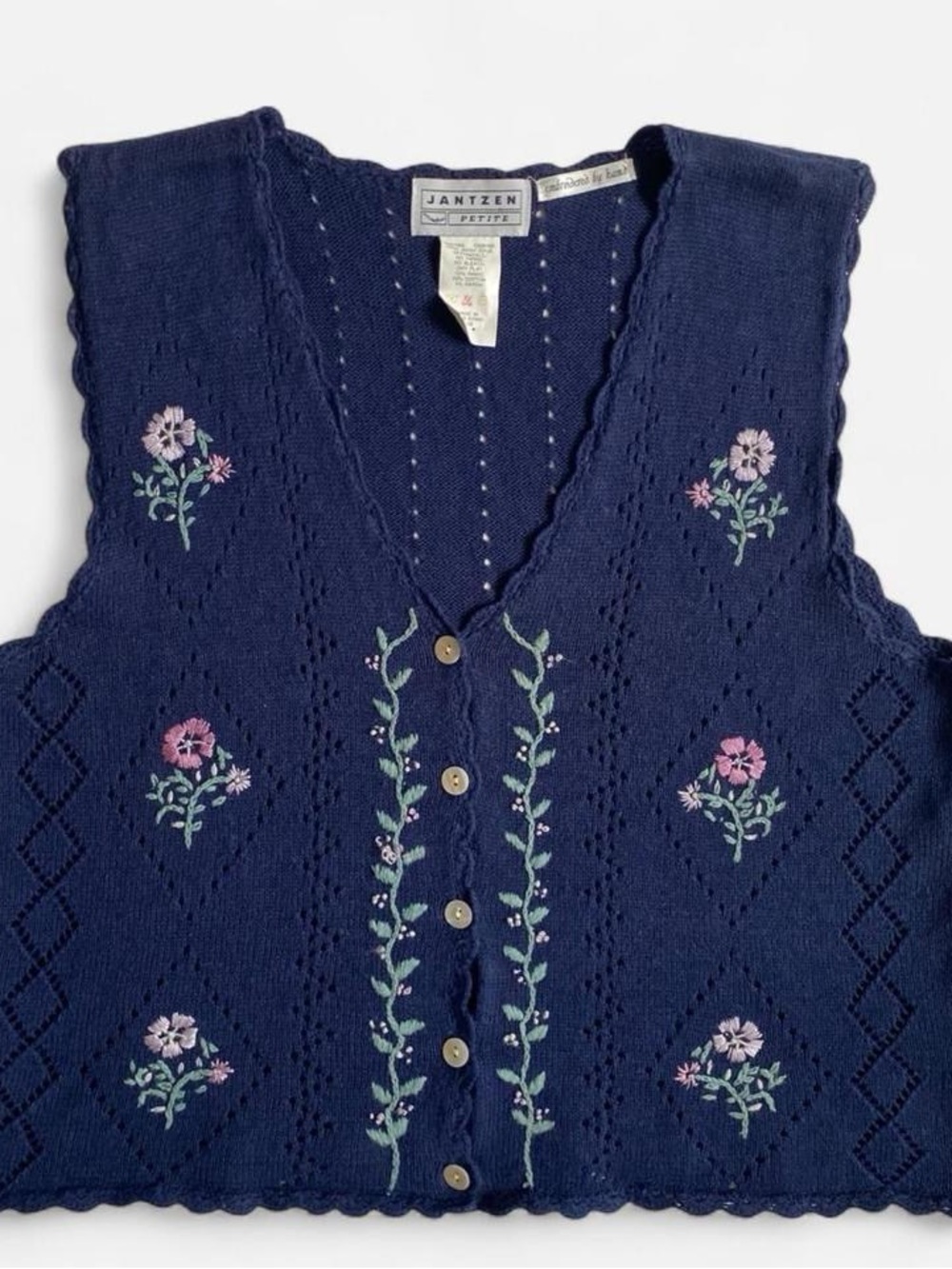 Vintage navy embroidered floral knit vest